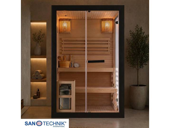 Sanotechnik Sauna, Schwarz, Holz, Glas, Hemlocktanne, 130x200x120 cm, Freizeit & Co, Wellness & Gesundheit, Sauna