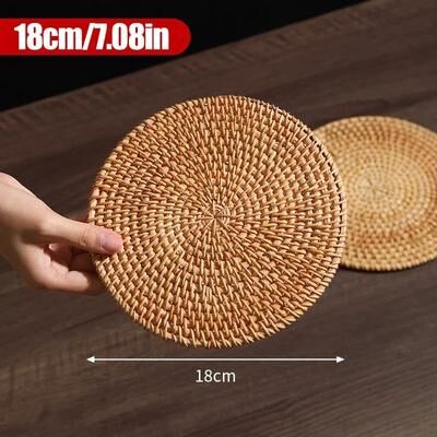 Inspired Living Handwoven Rattan Coaster & Heat Resistant Trivet Pad For Mugs And Hot Pots 7.09 In
