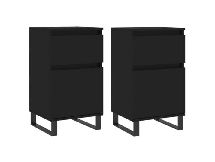 Roanoer Sideboard 2er Set Schwarz 40x35x70 cm Kommode mit Metallbeinen Kompakter Beistellschrank im 2er Set fuer Schlafzimmer und Wohnzimmer mit stabilen Eisenbeinen und viel Stauraum