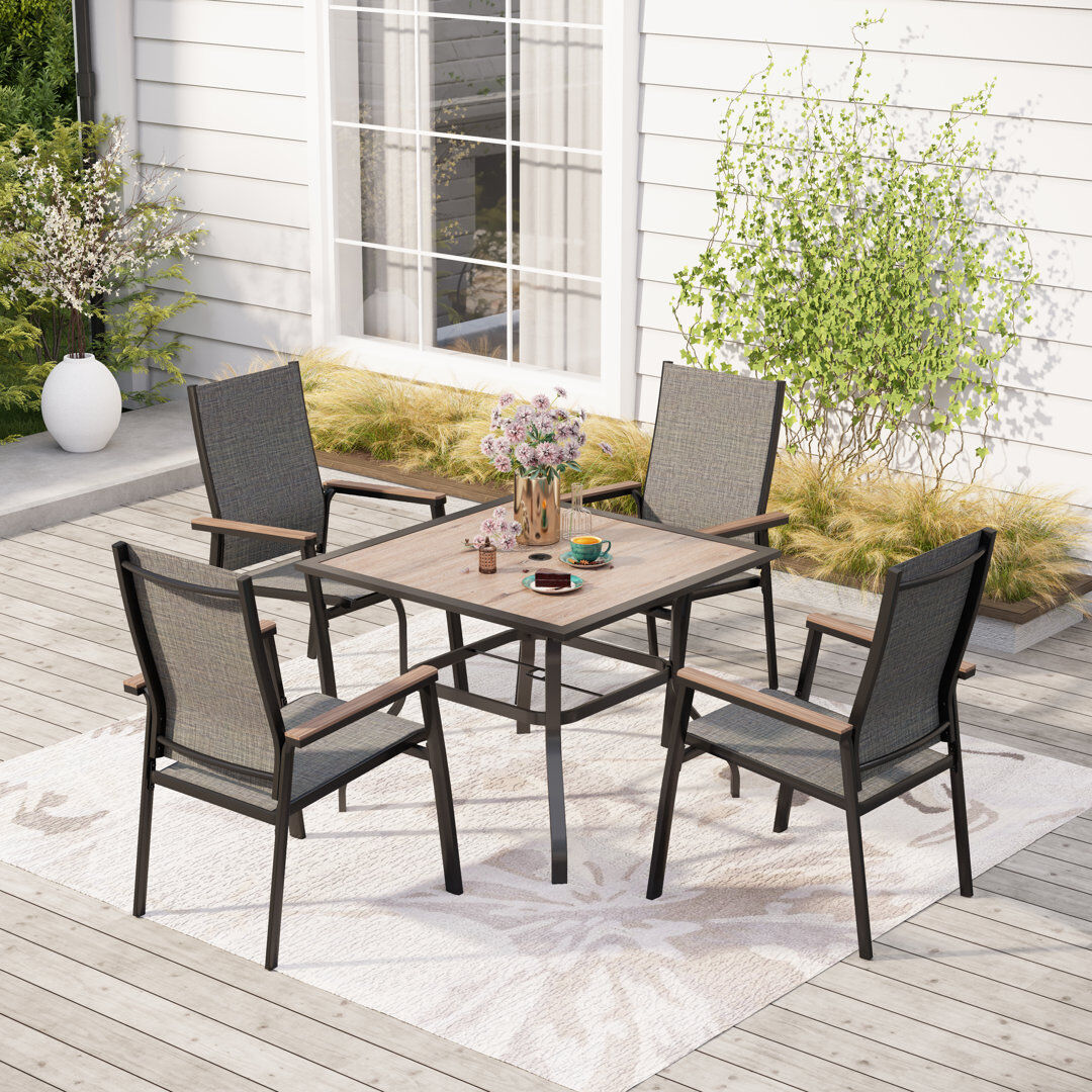 Ebern Designs Galdo 4 - Person Patio Dining Set Umbrella Hole Included Square Table Black 4
