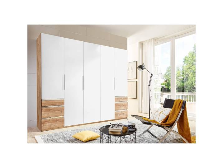 Drehtürenschrank Level 36A 250 x 216cm Weiß/Beige/Alpinweiß/Plankeneiche Dekor ohne Spiegeltür/-en