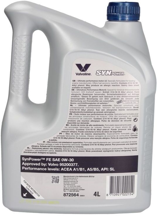 Motoröl VALVOLINE Synpower FE 0W30 4L