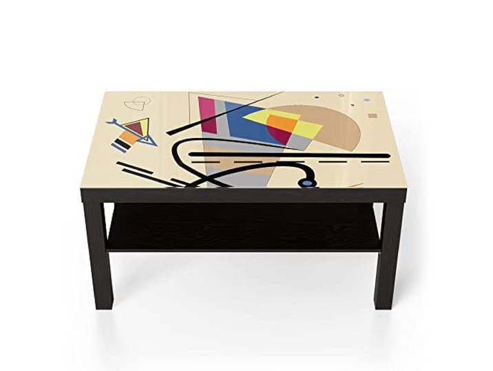 DEQORI Glastisch schwarz groß 90x50 cm Motiv Dreiecksgebilde ausgefallener Beistelltisch aus Glas Hochglanz Couchtisch fürs Wohnzimmer moderner Couch Tisch mit Design