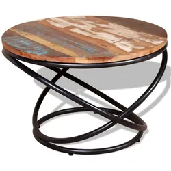 Décoshop26 - Industriell gestalteter Couchtisch aus recyceltem farbigem Holz und Eisen 60 x 60 x 40 cm DEC038250