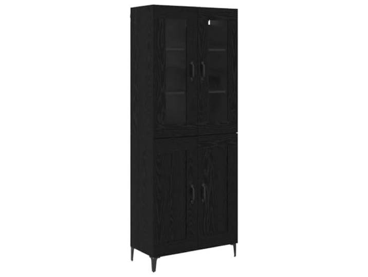 KGFHERENB Highboard Schwarz Eichen-Optik 69,5x34x180 cm Holzwerkstoff Eleganter Standregalschrank mit Glasfenstertüren und Metallbeinen für geordneten Stauraum im Wohnbereich.