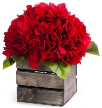 Enova Home Artificial Silk Hydrangea Fake Flowers Arrangement in Wood Planter for Home Office Wedding Decoration