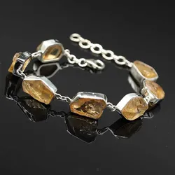 Drachensilber Citrin Armband Silber einreihig Rohsteine edler Armschmuck aus Sterlingsilber - Silber;Gelb