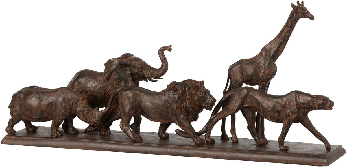 J-Line Decoratie 5 Dieren Op Een Rij - Bruin - Polyresin - Small