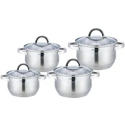 Cheffinger Kochset 8tlg 4 Töpfe mit Deckeln, Pfannenset + Topfset, Silber