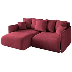 ECKSOFA Ottomane links ONESK-L 216x177x72 Bordeauxrot Velours
