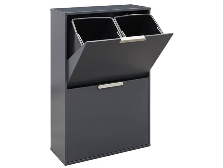 ARREGUI Ecoclas CR604-E Mülltrennsystem aus Stahl 4 Fächer Mülleimer für die Küche 4x17L (68L) 4 Fach Abfalleimer Herausnehmbare Inneneimer + Griff Recycling Schrank Mülltrennung anthrazit