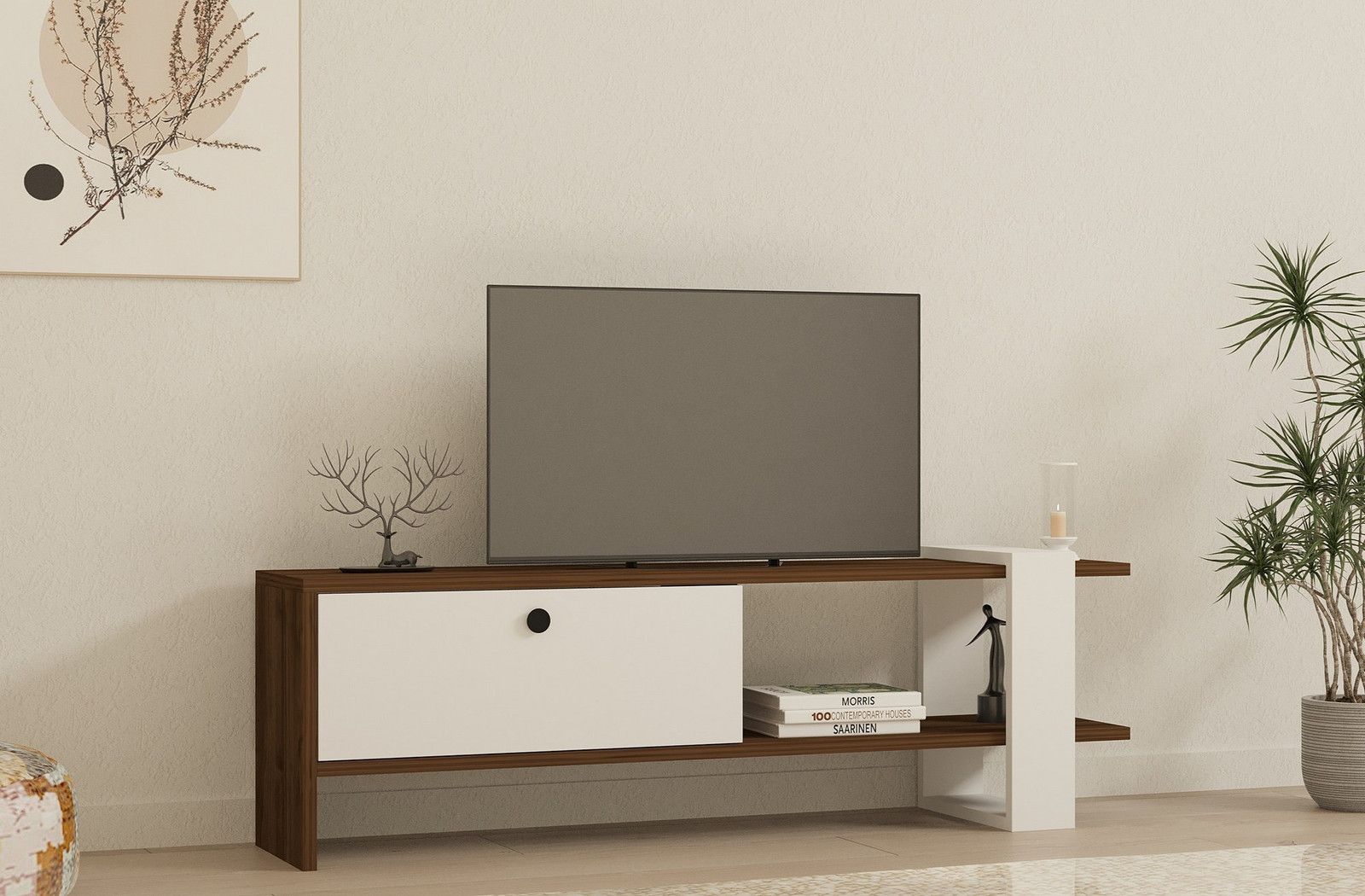 Skye Decor Gaye-Gaye PUQ TV-meubel in Nussbaumkleur en Wit, B/D/H: 120 x 36,8 x 25 cm