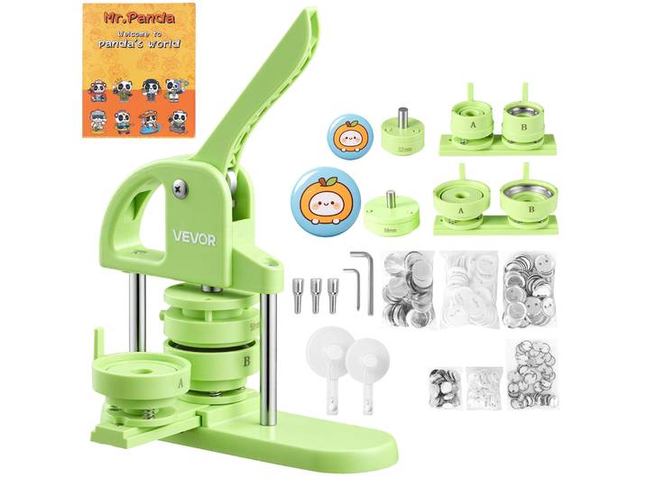 Vevor Machine A Badge 32/58 Mm 200 Pcs De Boutons Presse A Badges Vert\, Decoupe-cercle\, Magic Book\, Poignee Ergonomique\, Boitier En Plastique\, Pour Diy\, Badge A Epingle\, Aimante\, Et Porte-cles