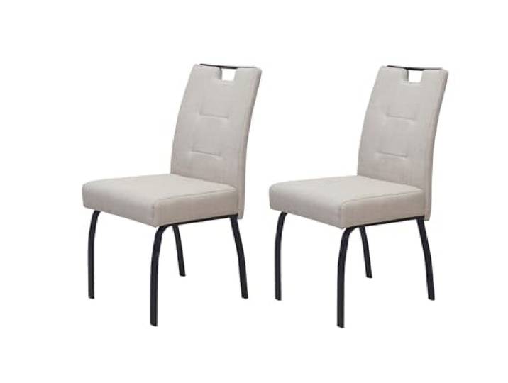 Hela Tische, 2er Set 4-Fuß-Stuhl Esszimmerstuhl Linz, Bezug Webstoff Beige, ergonomische Lehne mit Griffleiste, FEDERKORB Sitz, 140kg belastbar, Flachrohrgestell