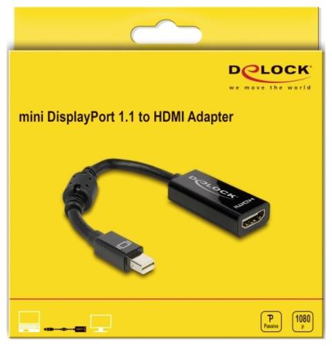 Delock 65099 Mini-DisplayPort / HDMI Adapter [1x Mini-DisplayPort Stecker - 1x HDMI-Buchse] Schwarz 12cm