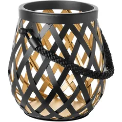 Otis Korbgeflecht Laterne schwarz Ø 22 cm, Höhe 24 cm mit Glaszylinder