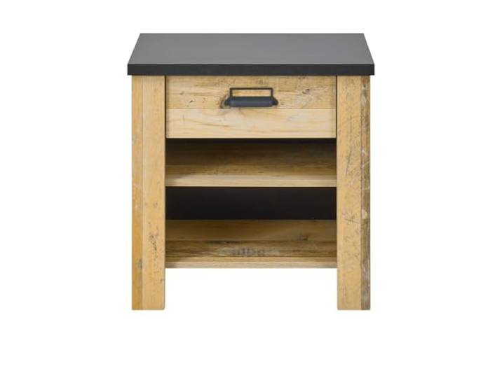 Furn.Design Nachttisch Nachtkommode in Used Wood hell Holz und schwarz/anthrazit Nachtkonsole mit Schubkasten 60 x 61 cm Stove (Nachttisch 2)