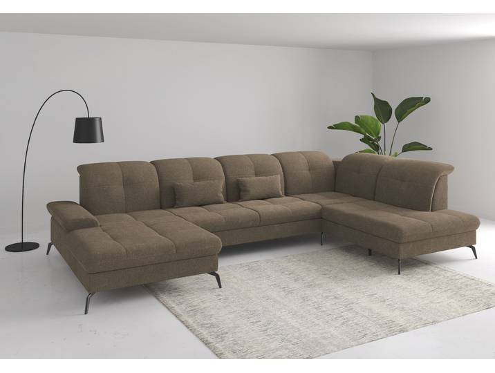 Wohnlandschaft, Polyester, Hellbraun, 357×231 cm, U-Form, Mit Kopfteilverstellung, sit&more