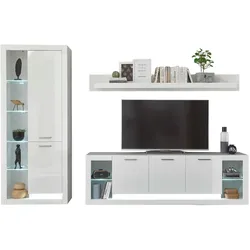 WOHNWAND 3-teilig weiß Hochglanz 298 cm, Schrankwand modernes Design