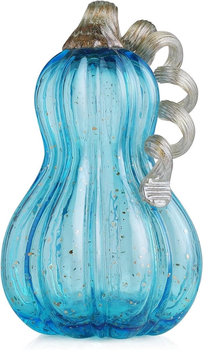 Handgeblazen Glazen Pompoen Decoratie Blauw - 21,6 cm Hoog