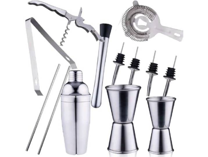 alpina Cocktailset compleet, 14-delig, cocktailshaker/stamper/jigger/etc, roestvrij staal