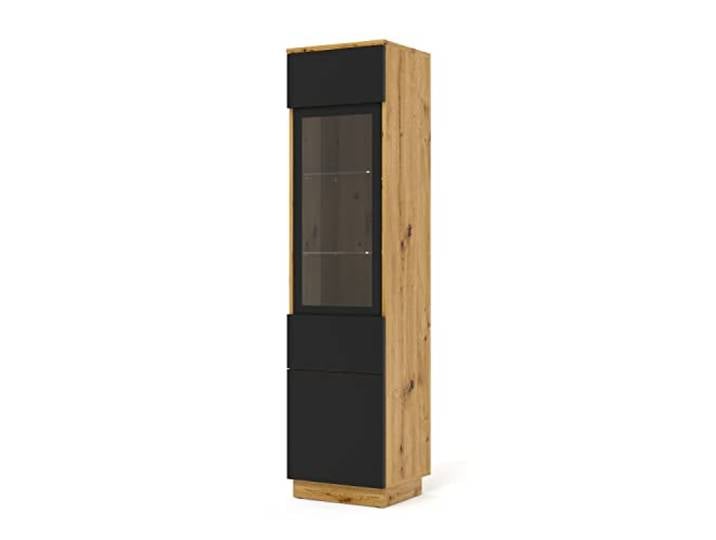 BIM Furniture Vitrine Aura – Hängeschrank oder Standvitrine, Wohnzimmer Schrank 33x37x150 cm, Modern, Stauraum – Eiche Artisan/Mattschwarz