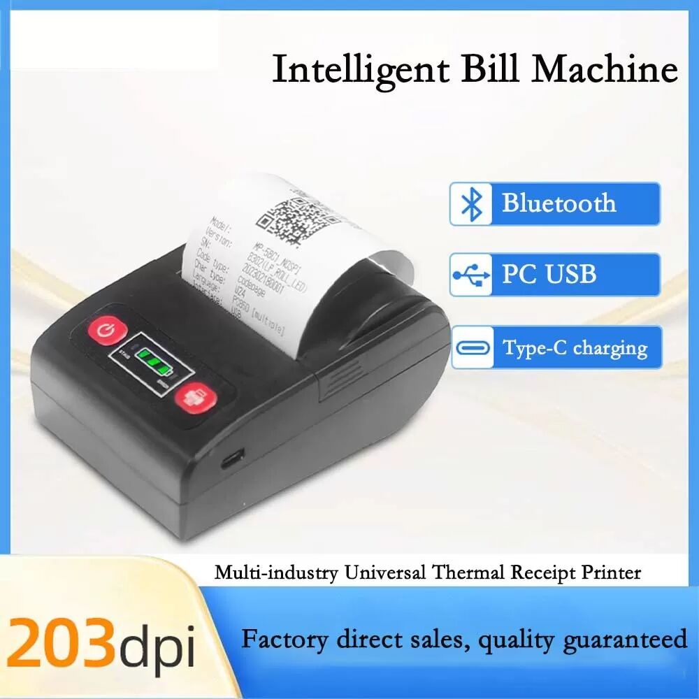 INF Imprimante Thermique Bluetooth 58mm avec Indicateur de Batterie - Connectivité USB