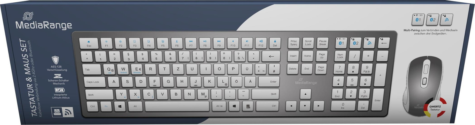 MediaRange MROS135 Draadloos toetsenbord en optische muis set QWERTZ zilver
