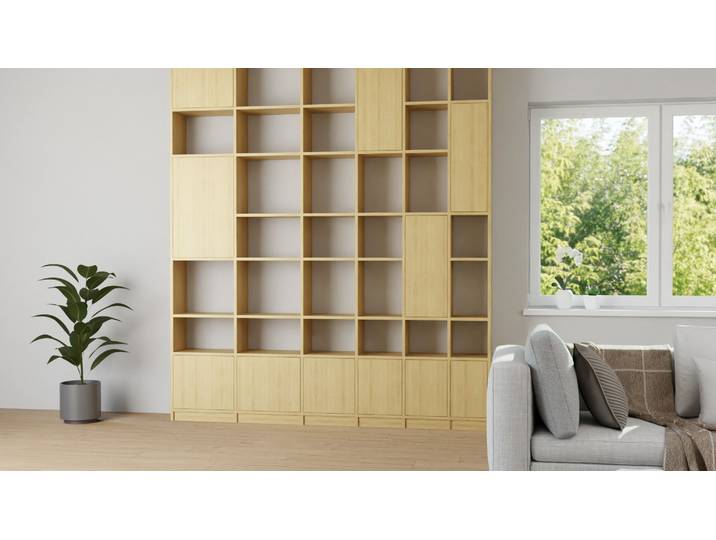 Pickawood Bibliothek - Individualisierbar - Weiß/Grau/Schwarz/Eiche Premium Dekore Eiche