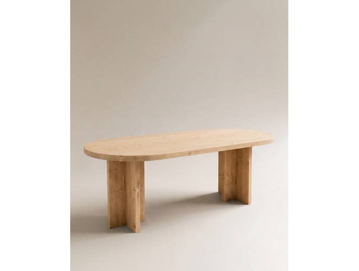 Table à manger ovale en bois de sapin marron 180x75cm
