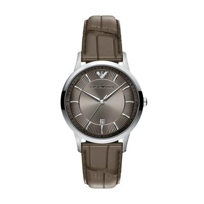Quarzuhr EMPORIO ARMANI, braun (grau), Armbanduhren, Herren, Quarzuhr, Armbanduhr, Lederarmband, analog, Tag