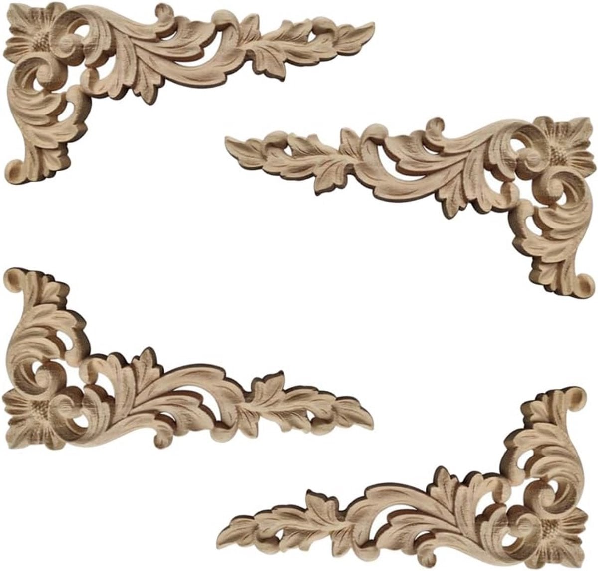 Set van 4 houten hoekornamenten voor decoratie van meubels en kasten