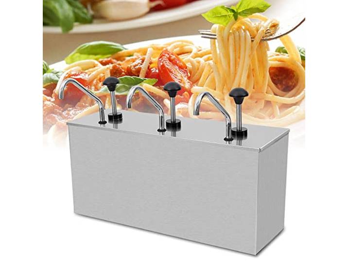 Soßenspender Edelstahl Saucenspender 3-Kopf Pumpspender Behälter Ketchup Spender Senf Mayonaise Dispenser Pumper Sauciere Senfspender 3x4 Liter