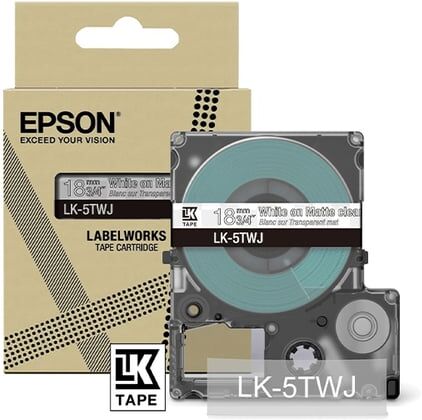Epson LK-5TWJ fita mate branca sobre transparente 18mm
