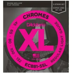 D'Addario ECB81-5SL Chromes Regular Light 45-132 snaren voor vijfsnarige bas (Bass, 0.05"), Saiten
