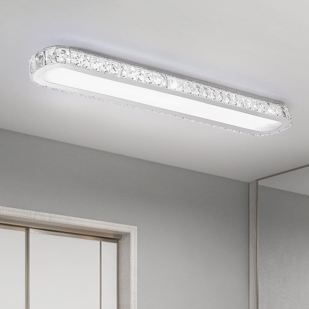 Blue Elephant Chrismasc Tranae 1 - Light 100cm Dimmable Rectangle Crystal LED Flush Mount Chrome 6.5cm H X 100cm W X 15cm D