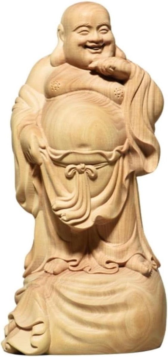 Handgemaakt houten Buddha beeldje voor op tafel, natuurlijk