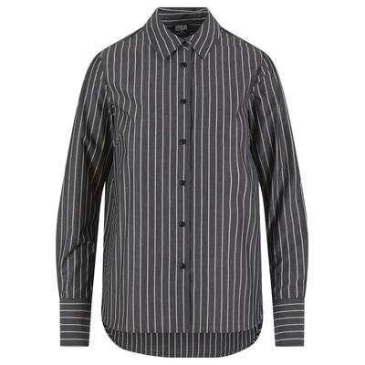 Klassische Bluse URBAN CLASSICS "Urban Classics Ladies Striped Blouse", Damen, Gr. M, grau (schwarz, weiß), 100% Baumwolle, Blusen