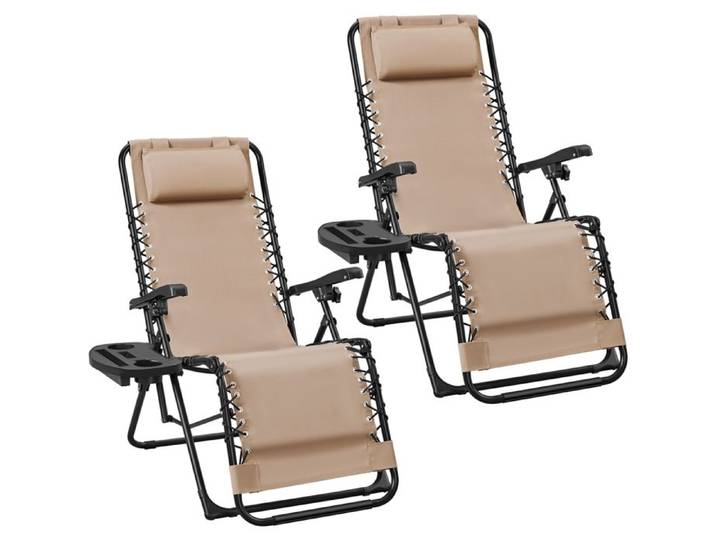 Yaheetech Lot de 2 Chaise Longue de Zéro Gravité Inclinable Exterieur Chaise de Transat Réglable Beige