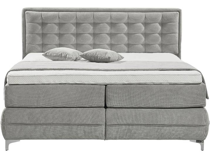 Boxspringbett MUSTERRING Dubai , grau (d 041 grau), B:217cm L:214cm, Komplettbetten, Boxspringbett, Winkelfuss in Chrom, 3 Härtegrade, Kopfteil in Kassettensteppung