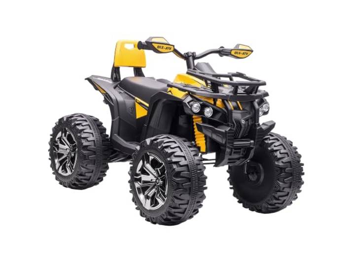 HOMCOM Quad Buggy Électrique Enfant 12 V 8 Km/h Max Jaune Noir Voiture électrique Enfant\, Effets Lumineux Sonores\, Selle avec Dossier\, Porte-Bagage Avant\, PP et Métal