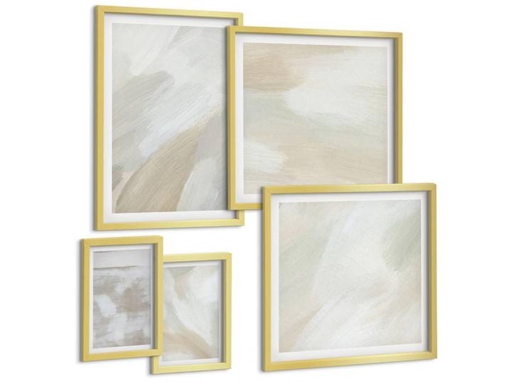 Tulup Bilder SET 5er Set - 50x50 cm & 20x30 cm & 40x60 cm Goldrahmen - Abstrakte Pinselmalerei auf Leinwand, Goldfarben, Kunststoff, Rechteckig, 40x60 cm, gerahmt, Bilder & Rahmen, Bilder