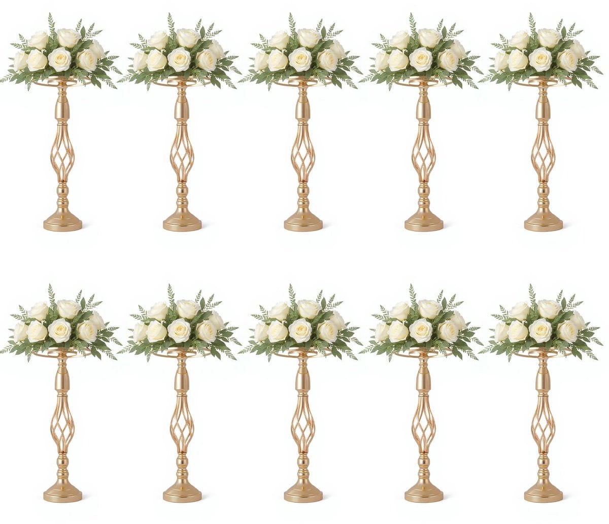 Set van 10 gouden metalen kandelaars van 52 cm hoog voor bruiloft en feestdecoratie