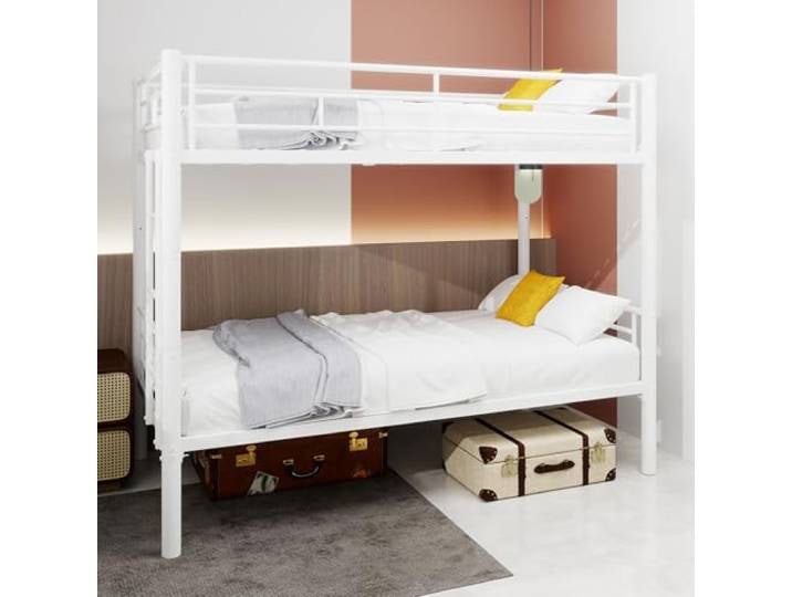 Etagenbett 90x190 cm, Kinderbett mit Leiter, Stockbett mit Geländer Ohne Matratze, Metallbett Bettgestell, Bett für Kinder Jungen Wohnung Weiß