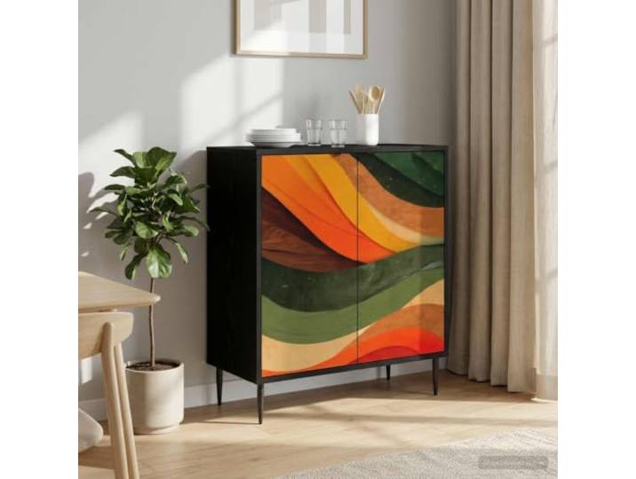 Jkghdrt Sideboard Bonn Schwarz Eichen-Optik Holzwerkstoff 69x33x76 cm Schwarz,Eichen-Optik,Holzwerkstoff,rechteckige Form,erhoehte Fuesse,mehrere Faecher