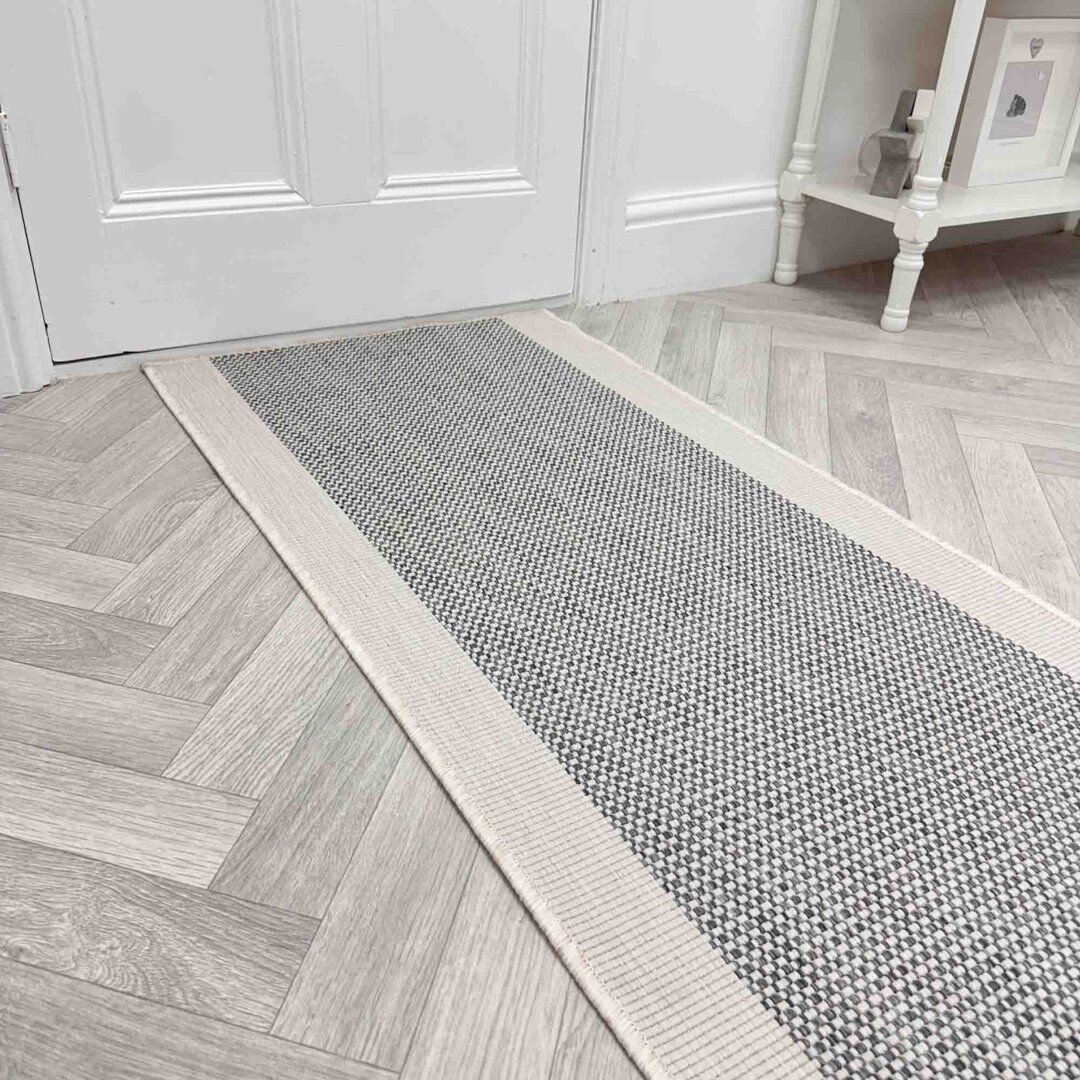 Ebern Designs Runner Flatweave Indoor / Outdoor Area Rug Grey Runner 60 x 390 cm