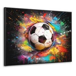 LEINWAND Bilder mit Rahmen - Fußball - Farbe - Farben - Schwarz - Weiß - 100x70