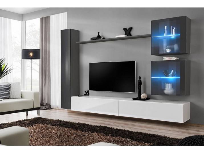 Xlmoebel Wohnwand Designer TV-Ständer in Grau für modernes Wohnen und Einrichtung, (6-St), Made in Europa