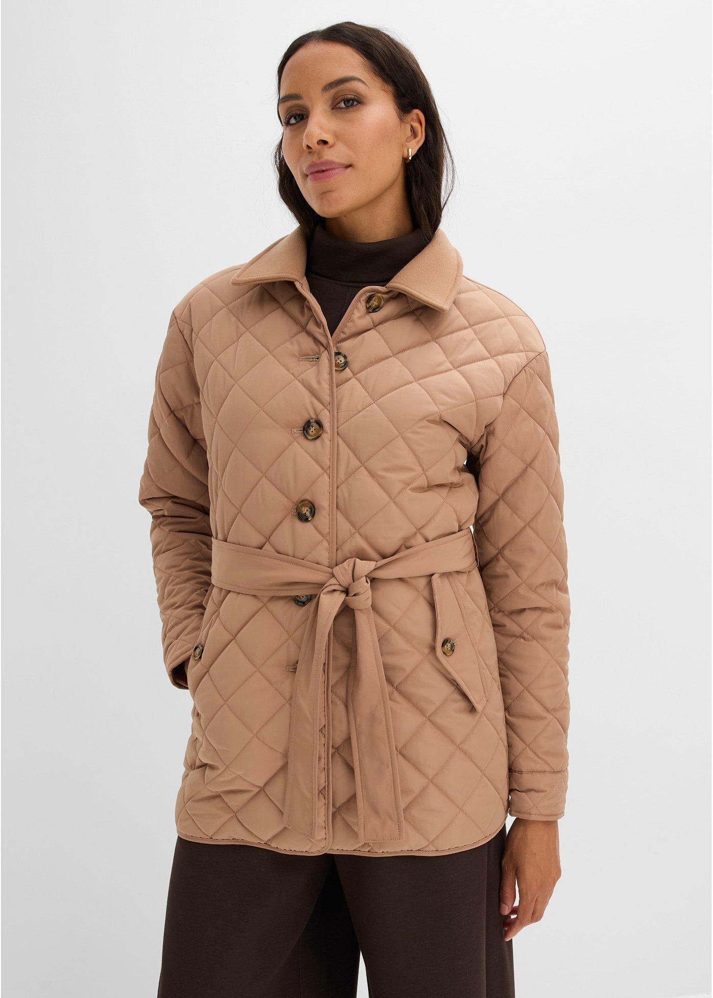 bonprix Leichte Steppjacke im Materialmix, braun, Gr.50, Leichte Steppjacke im Materialmix