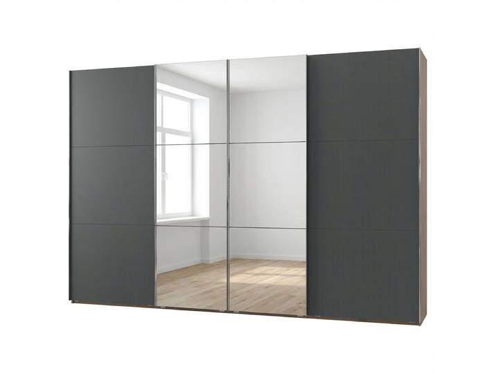 Schwebetürenschrank Level36 236 cm Typ C 350 x 236 x 65cm ohne Schwarz/Holz/Anthrazit/Plankeneiche Dekor Silber mit Spiegeltür/-en
